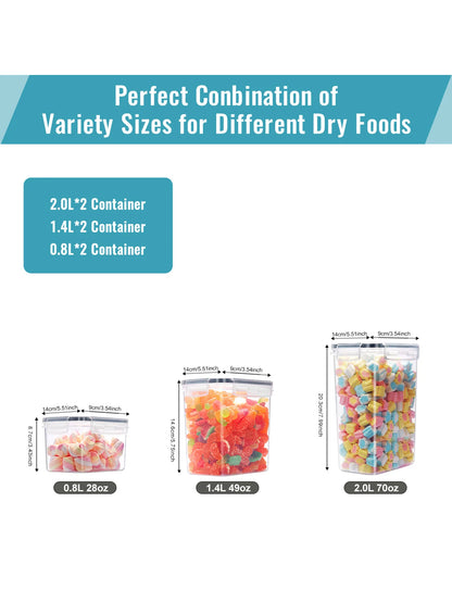 6pcs Closed food storage containers with LIDS, plastic kitchen pantry organization and storage, dry cargo containers for cookies