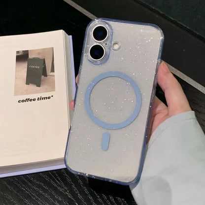 Luxury Transparent Magnetic Clear Glitter Phone Case For iPhone 16 15 14 13 ProMax Plus Soft Shockproof Magsafe Silicone Cover