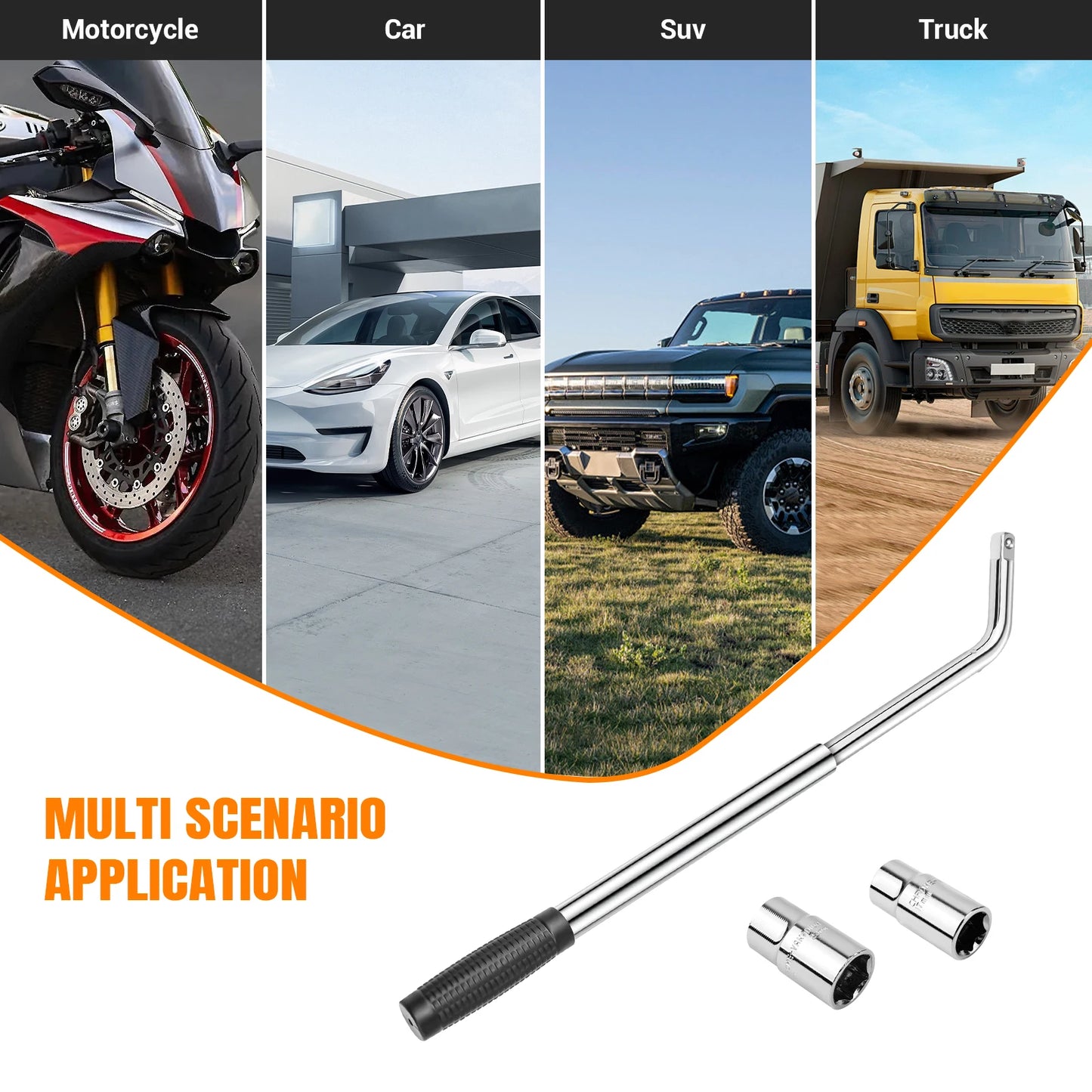 Travel Emergency Breakdown Wrench Set,Extendable Wheel Socket Tyre, Universal Car Lug Wrench Car Wheel Tire Change Tools