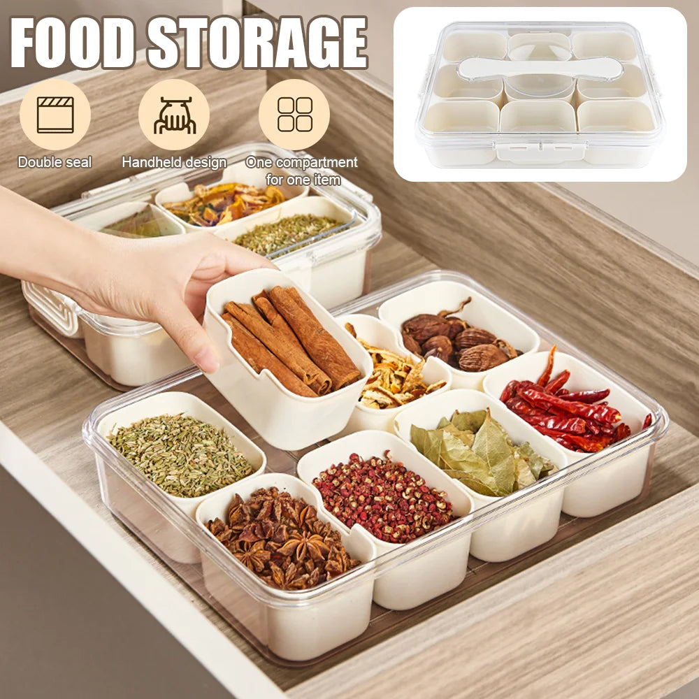 Divided Serving Tray Food Dispenser Kitchen Storage Box 9 Compartments Snack Box for Candy, Nuts, Cookies, Fruit Storage Box