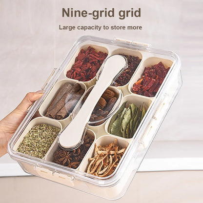 Divided Serving Tray Food Dispenser Kitchen Storage Box 9 Compartments Snack Box for Candy, Nuts, Cookies, Fruit Storage Box