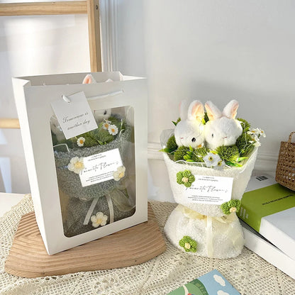 Rabbit Doll Plush Flower Bouquet Graduation Crochet Flower Bouquet Mothers Day Birthday Gifts Valentin Day Gift for Girlfriend