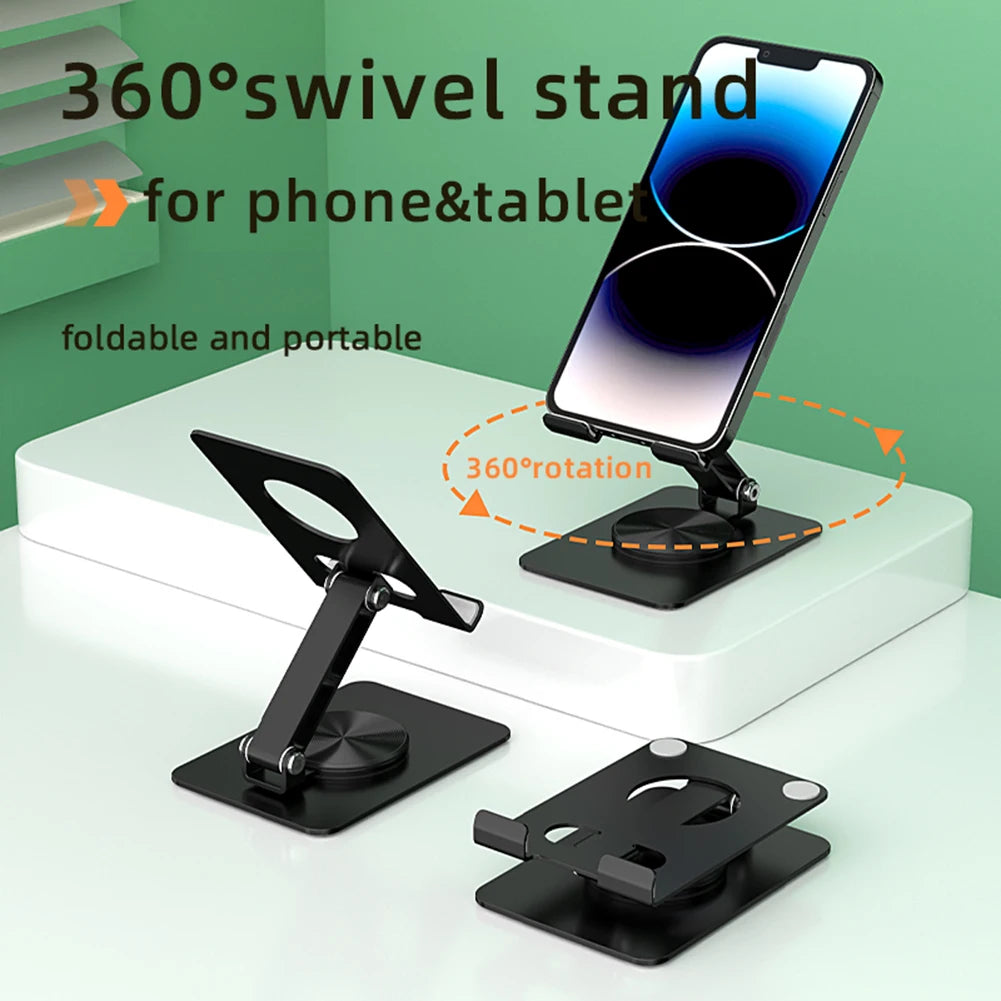 Cell Phone Stand for Desk Desktop Phone Holder Foldable with 360 Rotating Base for iPhone 16 15 14 13 Pro Pro Max