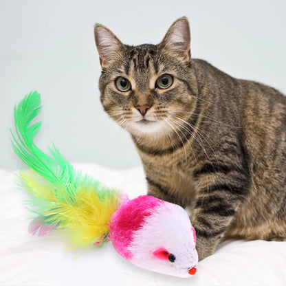 Pet Cats Mouse Toy Eco-friendly Rat Interactive Toys Non-toxic Lightweight Soft with Colored Feathers Training Game Cat Supplies