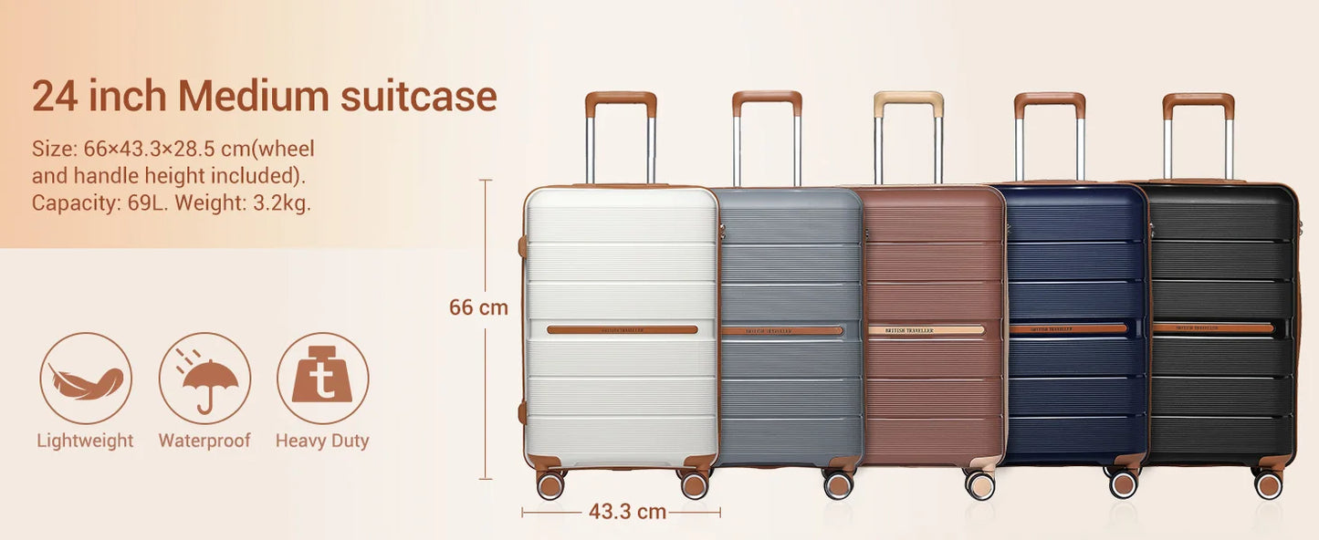 (56/66/76 cm) | British Traveler hard shell case with 8 spinner wheels & TSA lock | 100% PP | hand luggage compatible