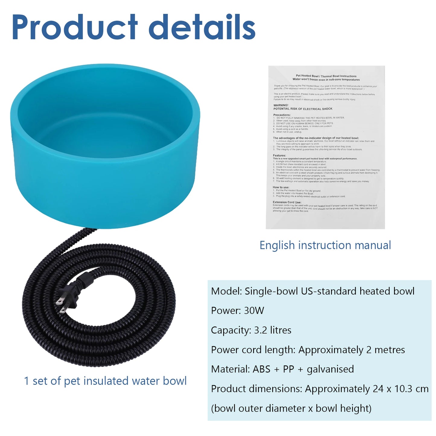 Heated Pet Water Bowl 108 Oz Outdoor Heated Dog Dish Anti-Freeze Heated Pet Water Dish for Cat Rabbit Chicken Duck Squirrel