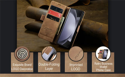 CaseMe Retor Leather Wallet Card Slot Phone Case for Samsung Galaxy Z Fold 7 6 5 4 Fold5 Fold6 Shockproof Flip Stand Cover Coque