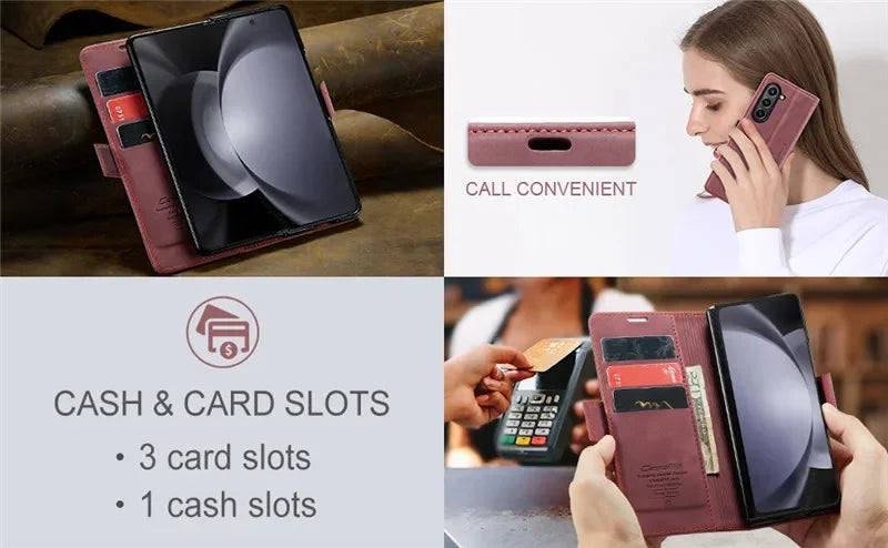 CaseMe Retor Leather Wallet Card Slot Phone Case for Samsung Galaxy Z Fold 7 6 5 4 Fold5 Fold6 Shockproof Flip Stand Cover Coque