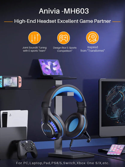 Pro Gaming Headset with Microphone, LED Lights, Bass Stereo Sound for PC PS5 PS4 Xbox, Computer Video Game Headphones Gifts for
