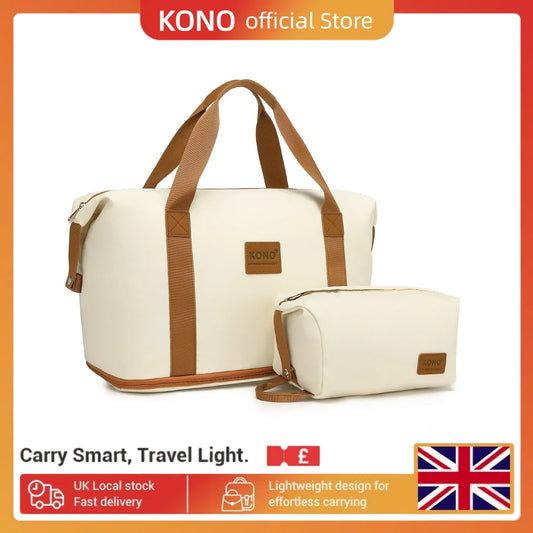 Kono Expandable Travel Duffel Bag - 36L Water-Resistant Carry On with Cosmetic Pouch, Gym & Overnight Bag for Women