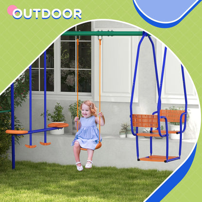 Outsunny 3 in 1 Metal Kids Swing Set with Swing, Glider, Rocking Chair