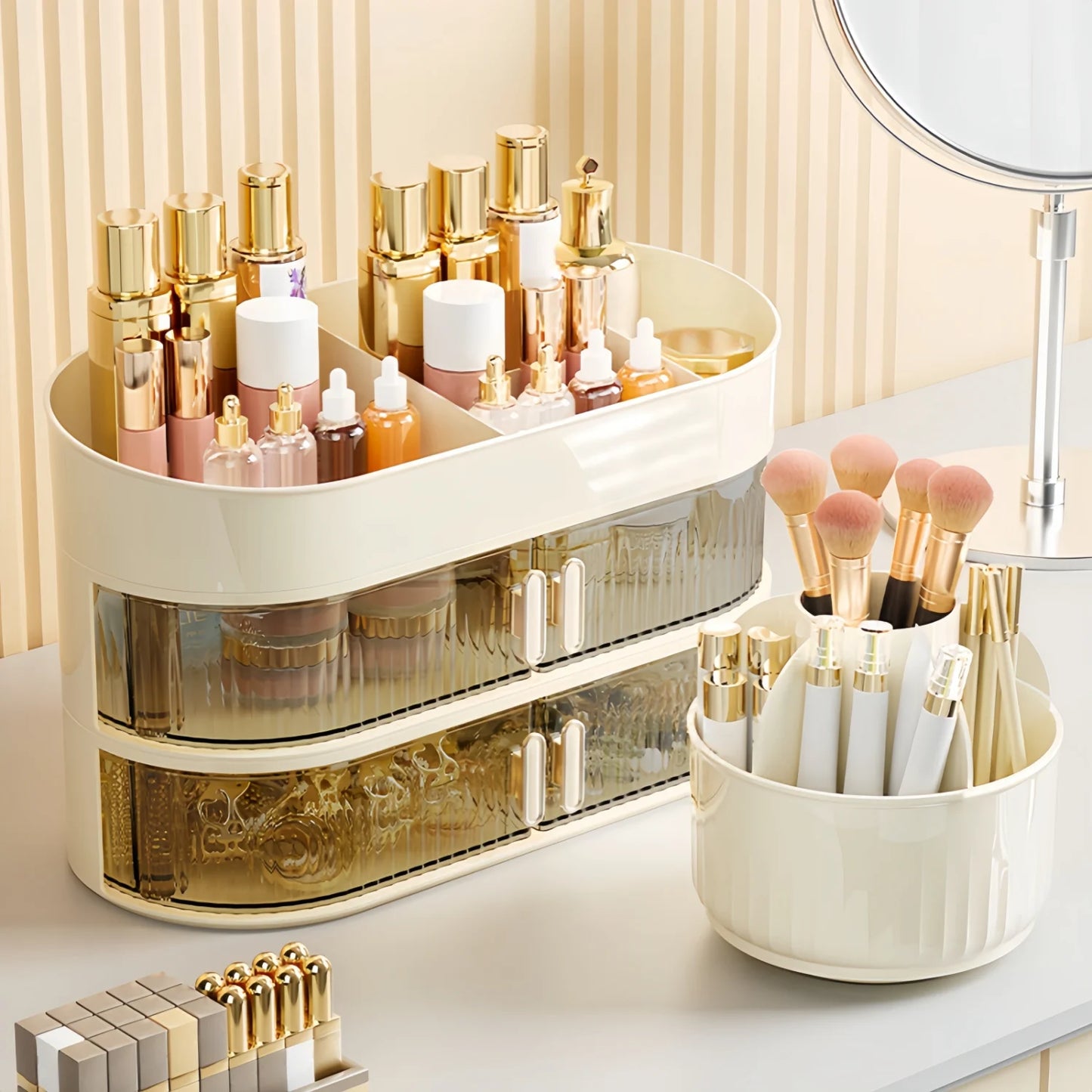Large Capacity Makeup Organizer With Drawer - Dustproof Cosmetic  Box For Brushes, Lipsticks & More - Hypoallergenic Plastic, °