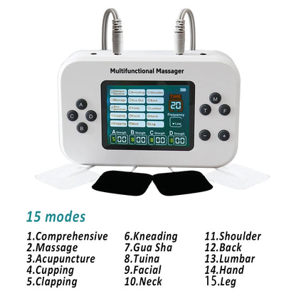 Electric Muscle Stimulator EMS & TENS Unit Pulse Massager for Back Neck Shoulder Knee Joints Full Body Relax 15 Modes 4 Output