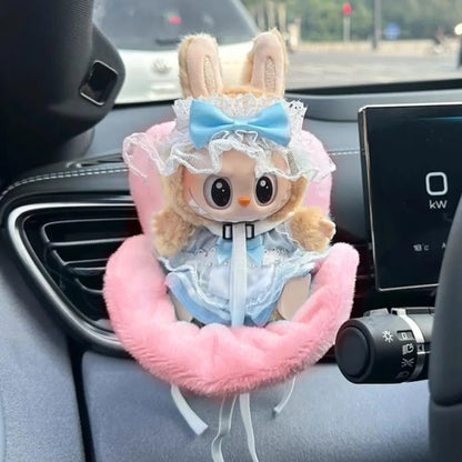 Soft Mini Plush Doll Safety Seat Kawaii Labubu Idol Kpop Doll Plush Seat Car Air Aromatreatment Decoration Car Ornament Gifts