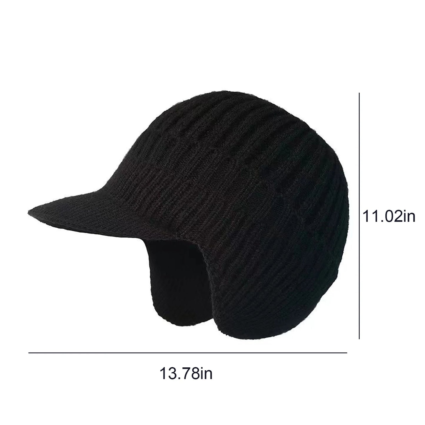 Winter Warm Fleece Lined Knit Hat W/Brim & Ear Flaps Stocking Caps Soft Beanie Hat For Women Men for Cold Weather Outdoor Sports