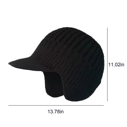Winter Warm Fleece Lined Knit Hat W/Brim & Ear Flaps Stocking Caps Soft Beanie Hat For Women Men for Cold Weather Outdoor Sports