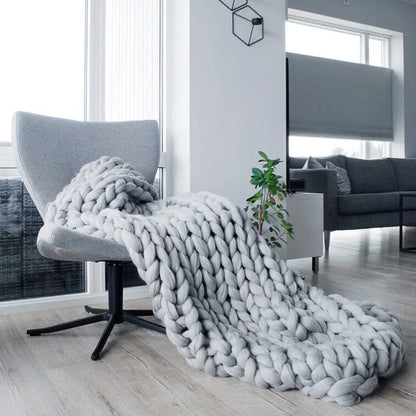 Warm Chunky Wool Yarn Knitted Thick Blanket, Grey 60x60CM