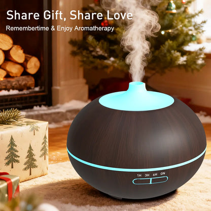 400ml Aroma Diffuser Aromatherapy Essential Oil Diffuser Wood Color Air Humidifier with 7 Colors Light Remote Control EU/UK Plug