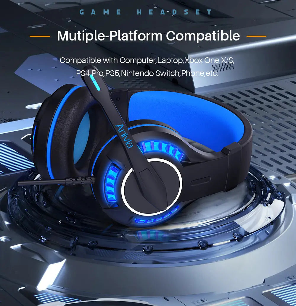 Pro Gaming Headset with Microphone, LED Lights, Bass Stereo Sound for PC PS5 PS4 Xbox, Computer Video Game Headphones Gifts for