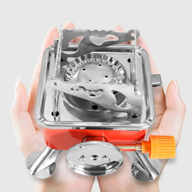 Outdoor Mini Square Stove Portable Folding Gas Stove Card Camping Cooking Utensil Ultra-Light Travel Cookware Hiking Equipment