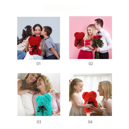 25cm Artificial Teddy Rose Flower Bear with Box Romantic Valentines Day Gift Girlfriend Women Anniversary Wedding Party Supplies