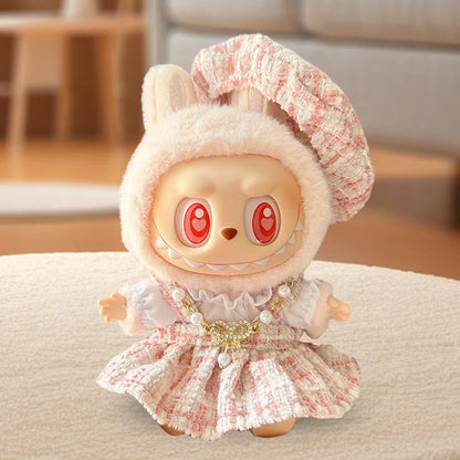 Mini Plush Doll Overall Decorative Kawaii Doll Clothes DIY Cute Plushies Outfit with Hat Cartoon Animal Toy Dress for Home Decor