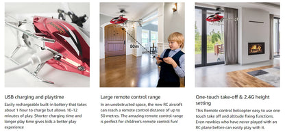 VATOS RC Helicopter for Boys 2.4G Remote Control Helicopter LED Light for Kids Fixed Height One-Key Take-Off Indoor Plane Gifts