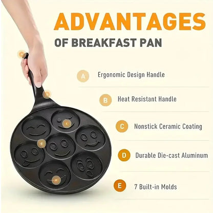 26.5cm Frying pan Cute Egg Pancake Pan Seven-Hole Smiley Frying Pan For Gas stove Induction Cooker Nonstick Pancake Pans
