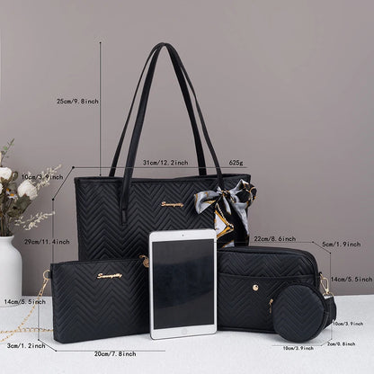 Wave pattern daily commuting large capacity tote bag handbag four piece set fashion trend personality change camera bag