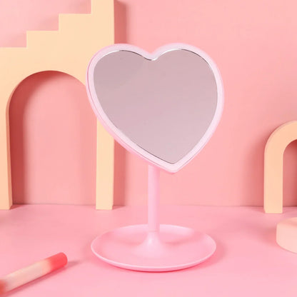 Heart Shape LED Makeup Mirror With 3 Colors Lighting and Stand Desktop Rechargeable Cosmetic Vanity Mirror Portable Lighted