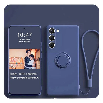 Liquid Silicone Phone Case For Samsung Galaxy S24 S23 FE S21 S20 S22 Plus Note 20 Ultra Cover with Magnetic Ring Holder Strap
