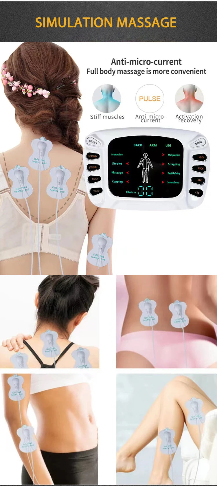 Electric Massager with 8 Massage Modes TENS Low Frequency Pulse EMS Muscle Stimulator for Relaxation