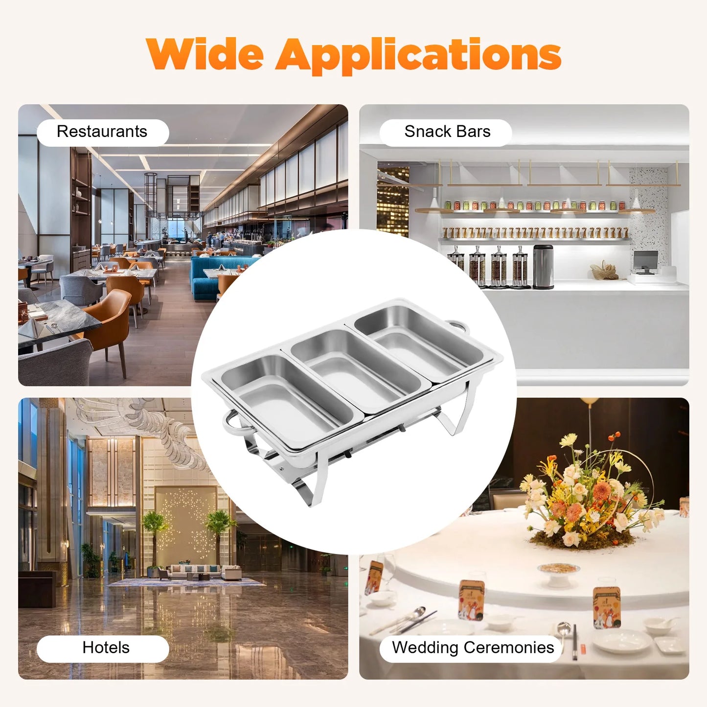 Stainless Steel Chafing Dish Buffet Set Rectangular Catering Chafer Warmer Buffet Dishes Warming for Restaurants, Buffets