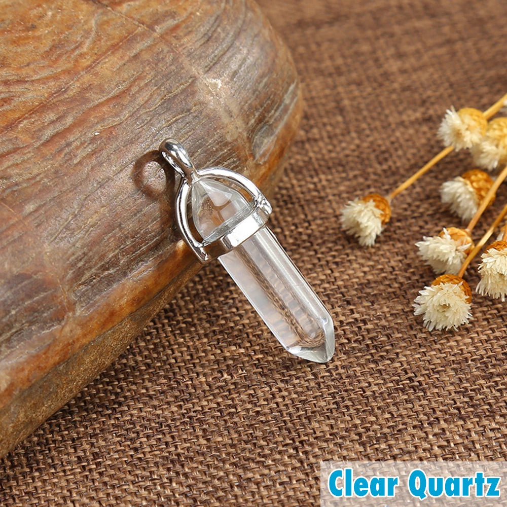 Quartz Chakra Crystal Healing Point Cut Gemstone Pendant Reiki Necklace Gift UK