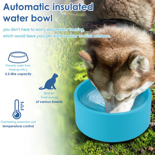 Heated Water Bowl 3.2 L Heated Pet Water Bowl Anti-Freeze Heated Pet Water Dish Provides Drinkable Water in Winter for Dog & Cat