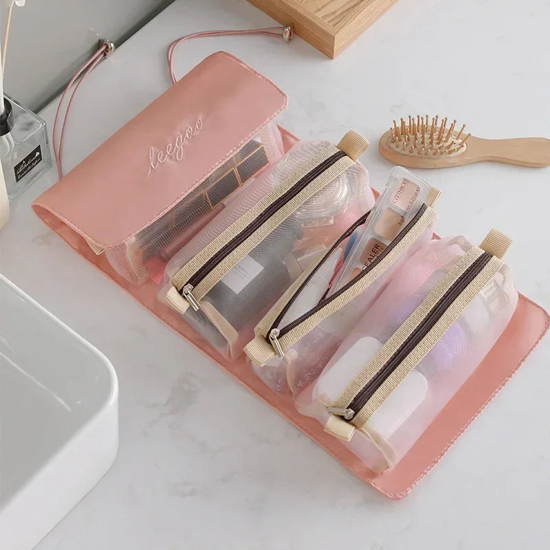 4-in-1 Detachable Makeup Bag Household Large Capacity Zipper Mesh Cosmetics Pouch Foldable Portable Travel Wash Storage Bags