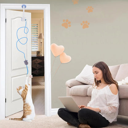 Door Hanging Automatic Retractable Kitten Toys Interactive Cat Teaser Retractable Toys with 3 Catnip Mice for Indoor Bored Cats