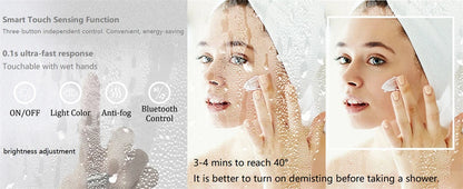 Smart LED Bathroom Mirror Rectangle Wall Mount Mirror w Bluetooth Speaker,Time,Temperature,Light Memory,Front & Backlit,Anti-Fog