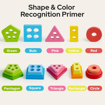 Joyfy Wooden Sorting Stacking Toys Shape Sorter Baby Educational Sensory Toys for Kids1-3 Christmas Birthday Gifts