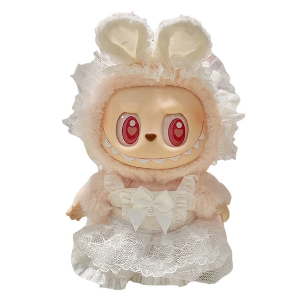 Mini Plush Doll Overall Decorative Kawaii Doll Clothes DIY Cute Plushies Outfit with Hat Cartoon Animal Toy Dress for Home Decor