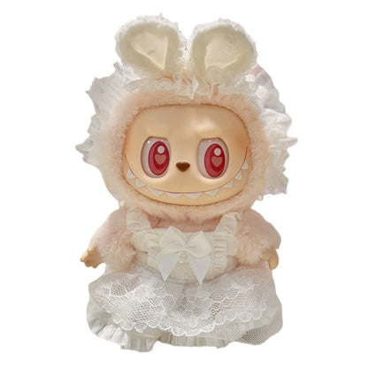 Mini Plush Doll Overall Decorative Kawaii Doll Clothes DIY Cute Plushies Outfit with Hat Cartoon Animal Toy Dress for Home Decor