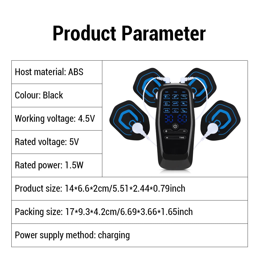 Electric Muscle Stimulator EMS & TENS Unit Pulse Massager for Back Neck Shoulder Knee Joints Full Body Relax 9 Modes 30 Gears