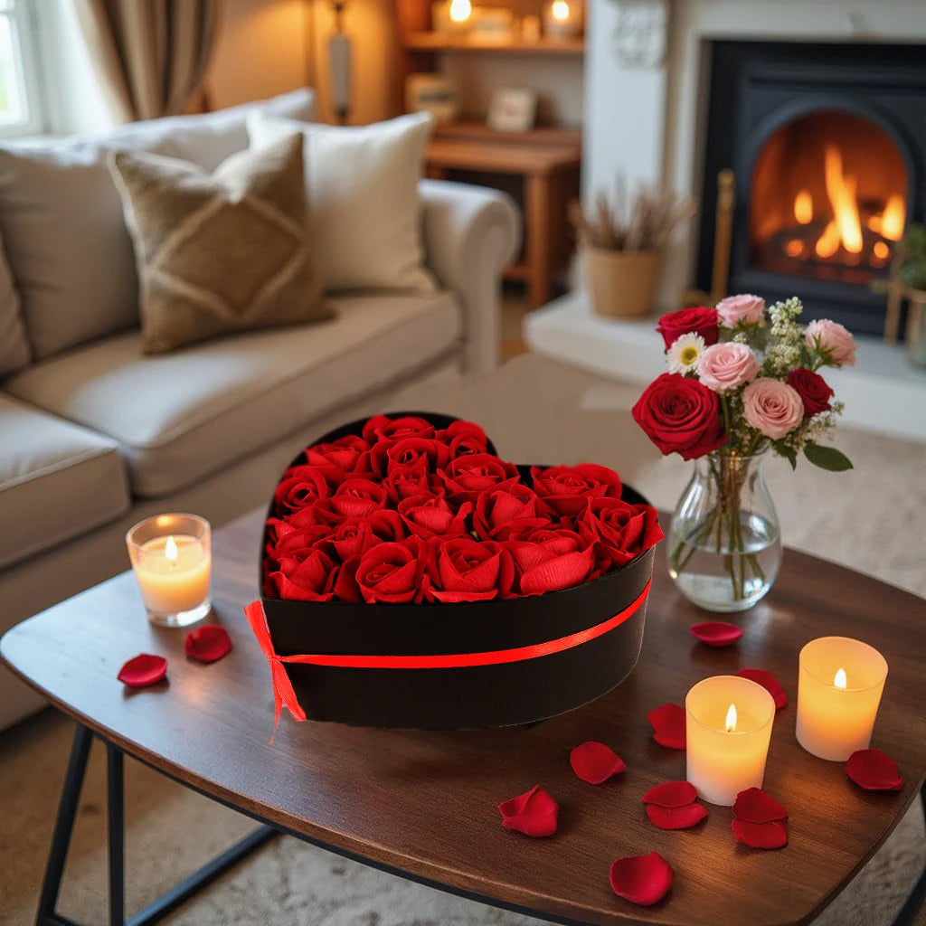 18/24PCS Heart Shape Roses Gift Box for Valentines Day Gifts Flowers Heart Shape Box for Her Mathers Day Forever Flower Birthday