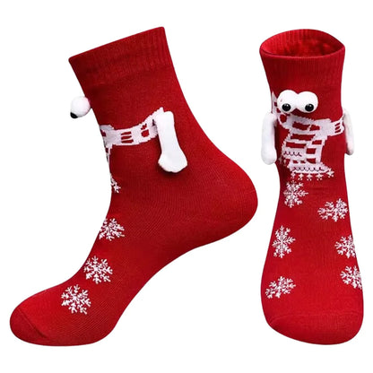 Christmas Magnetic Holding Hands Socks Soft Warm Unisex Couple Socks Christmas Socks Novelty Xmas Crew Socks for Women Men