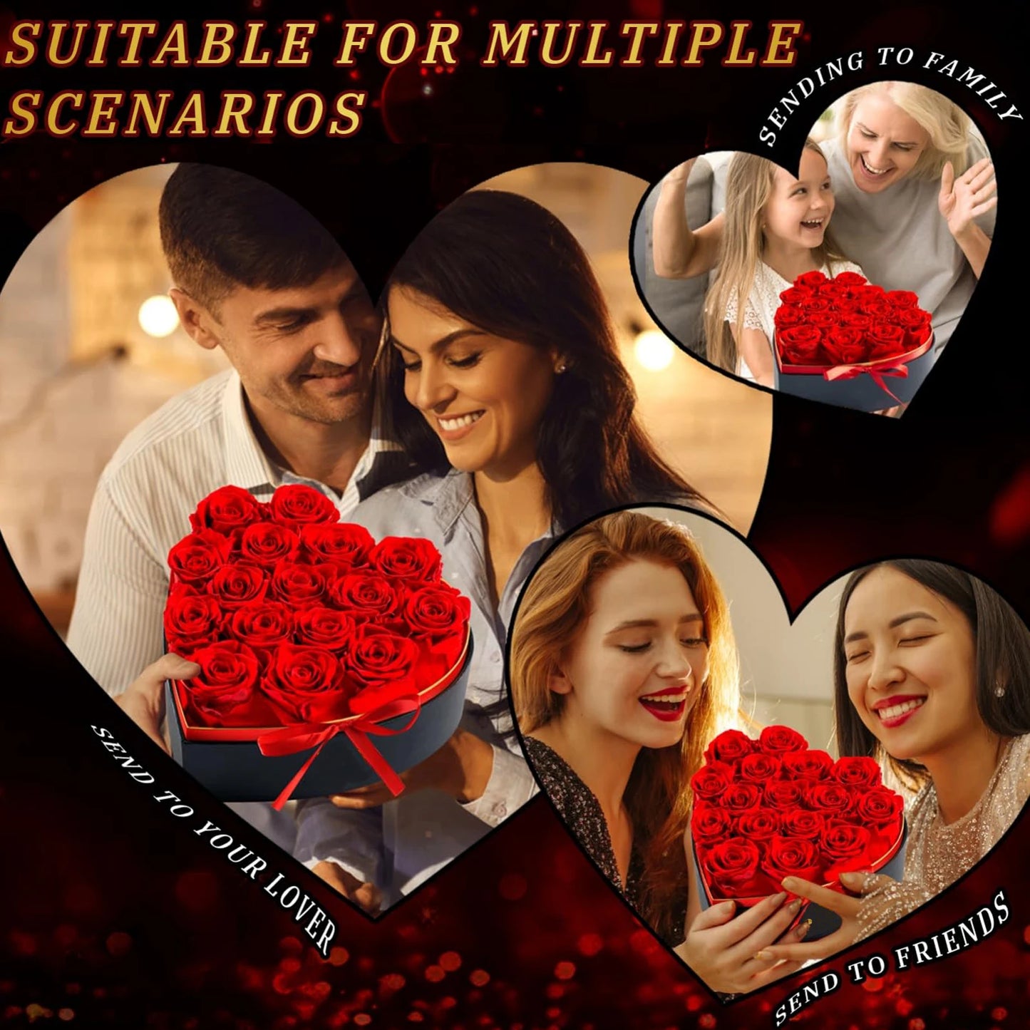 18/24PCS Heart Shape Roses Gift Box for Valentines Day Gifts Flowers Heart Shape Box for Her Mathers Day Forever Flower Birthday