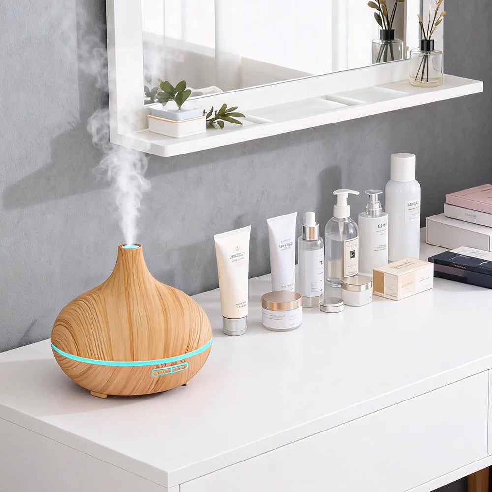 Aroma Diffuser Air Humidifier Essential Oil Diffuser with 7 Color LED Lights & Remote Control UK/EU Plug 400ml