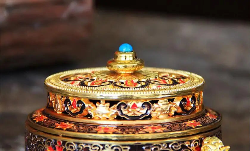 Copper Alloy Antique Incense Burner Aromatherapy Incense Burner Sandalwood Embossed Enamel Painted Temple Plate Incense Burner