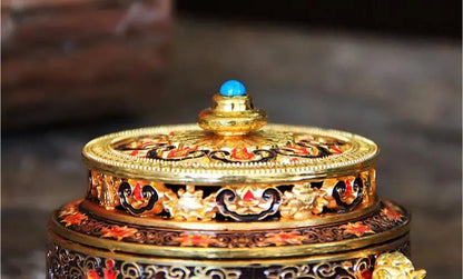 Copper Alloy Antique Incense Burner Aromatherapy Incense Burner Sandalwood Embossed Enamel Painted Temple Plate Incense Burner