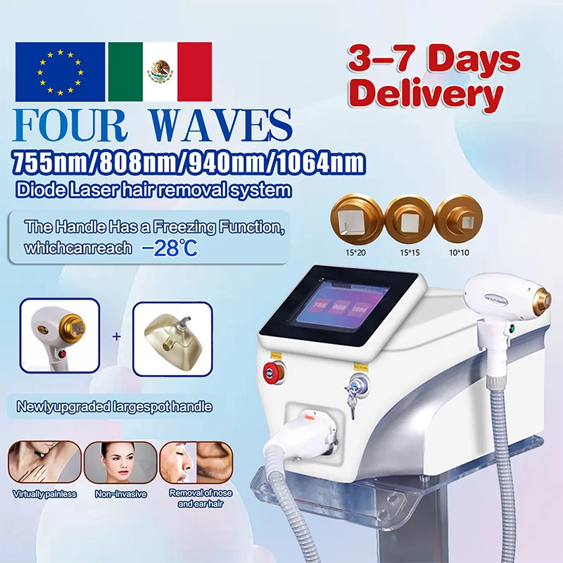 808 Diode Laser Hair Removal Machine 755 808 1064nm Wavelengths Cooling Head Painless Laser Epilator Face Body Hair Removal
