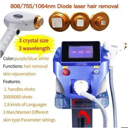808 Diode Laser Hair Removal Machine 755 808 1064nm Wavelengths Cooling Head Painless Laser Epilator Face Body Hair Removal
